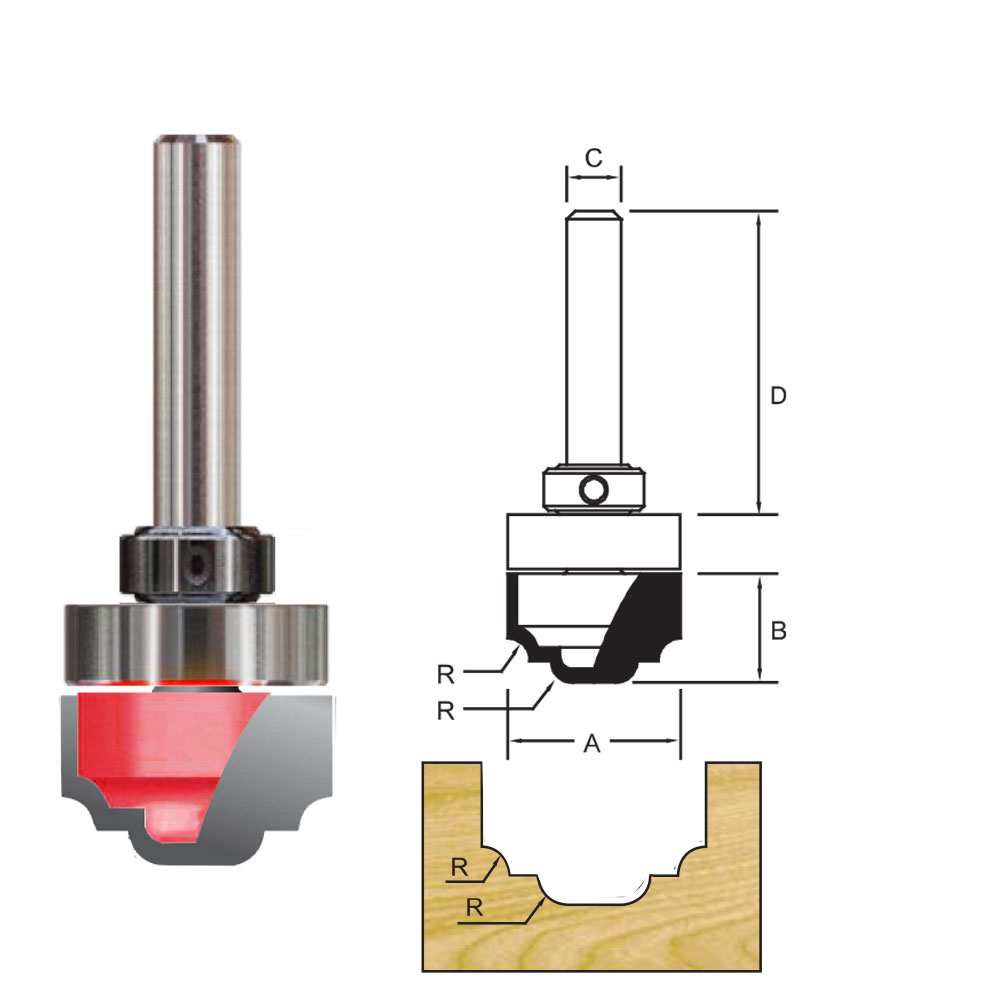 TCT Bearing Guided Plunge Ogee Router Bit, Double Cutter, Right